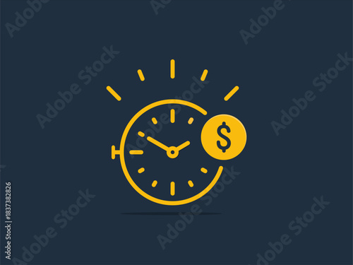 time is money icon vector, flat style clock and coin concept, finance money management