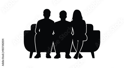 Three people sitting on chairs a striking black silhouette