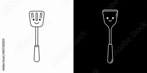 Adorable and Friendly Kitchen Spatula with a Cheerful Smiling Face, a Sweet Cartoon Culinary Tool Illustration for Cooking Designs