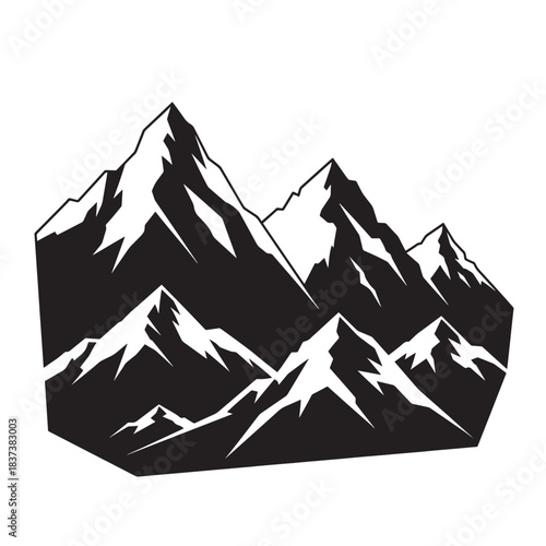 Monochrome Mountain Scene Featuring Snowy Peaks and Rugged Ridges.
