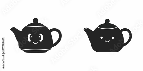 Cute Cartoon Teapots with Happy Faces Adorable Graphic Elements for Tea Time Concepts and Warm Beverage Moments