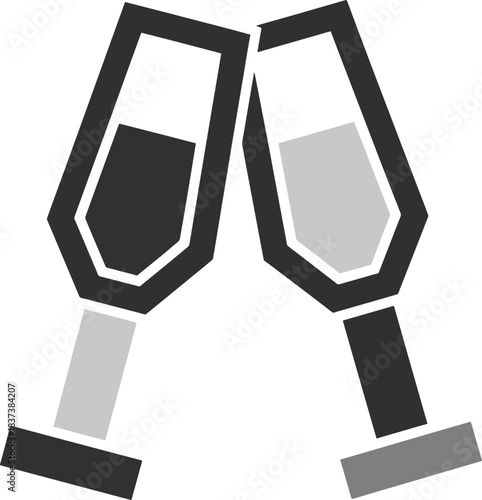 Stylized champagne flutes clinking together for a festive toast or celebration, a minimalist graphic icon concept Vector