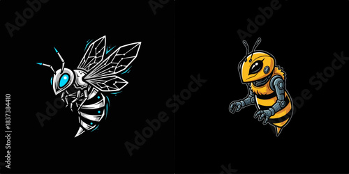 Futuristic Robot Bee and Mechanical Insect Duo