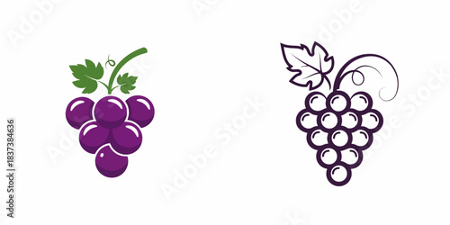 Grape Harvest and Vineyard Icons Fresh Fruit and Nature Symbols