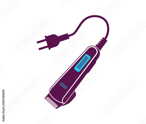 Purple electric hair trimmer with cord and plug clipper grooming.