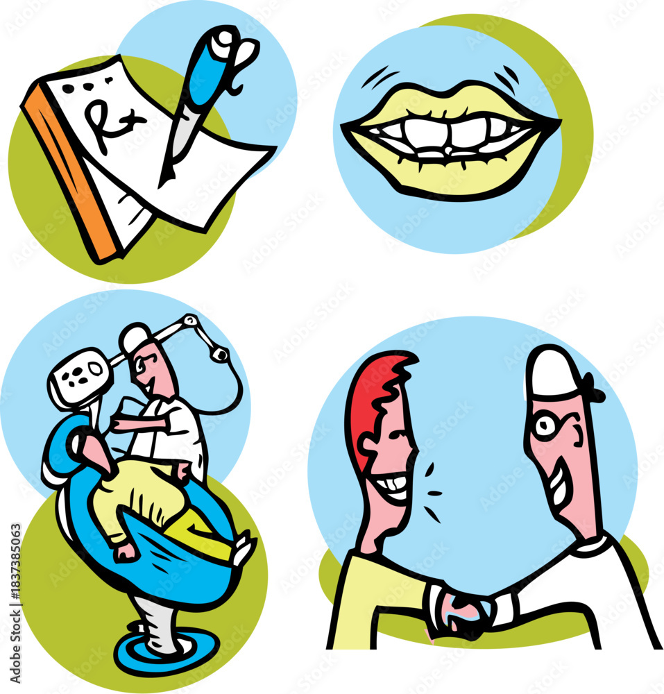 Fototapeta premium Dentist Working on Patient Vector Icons Set