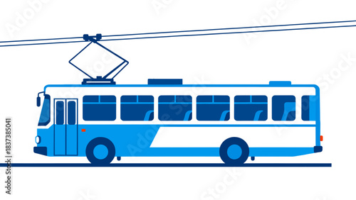 Blue trolleybus illustration on white background representing public transport  
