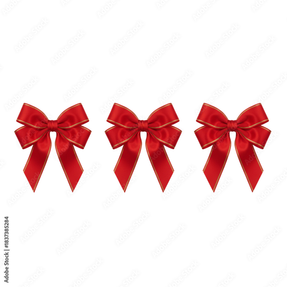 Fototapeta premium Three Red Gift Bows with Gold Edges