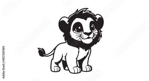 Cute cartoon panda cub standing with a playful expression on a white background.