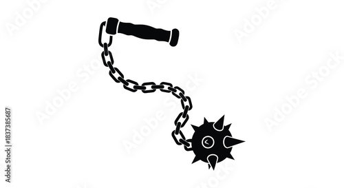 A black silhouette of a medieval flail weapon with a spiked ball silhouette