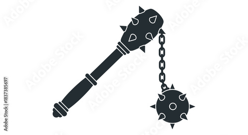 Medieval flail weapon design with spiked ball and chain silhouette