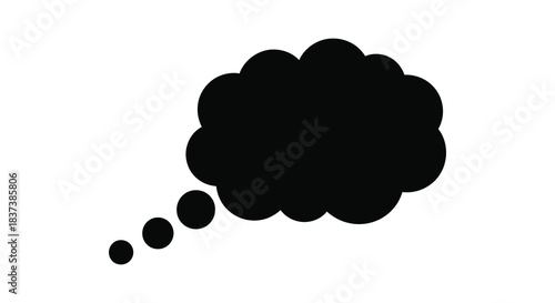 A black thought bubble shape with dotted trail a striking silhouette