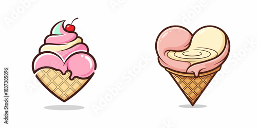 Whimsical heart-shaped dessert illustrations capturing the essence of sweet indulgence