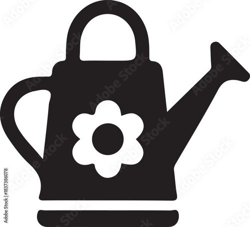 Watering can flat black solid vector illustration isolated on white backgroundwatering can silhouette vector illustration design.