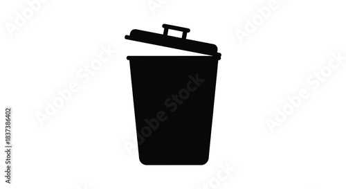 A black trash can with an open lid simple design silhouette