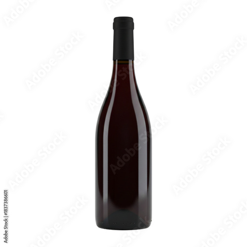 Unlabeled Red Wine Bottle with Black Capsule on White Background