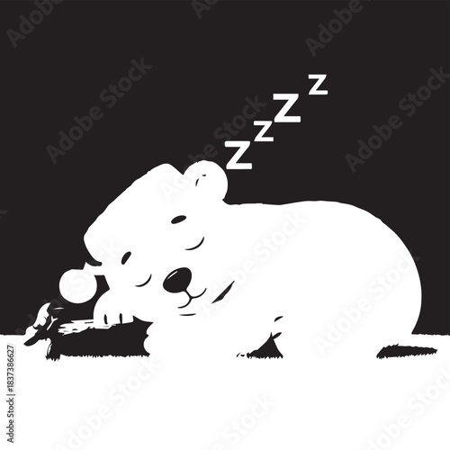 Nap Time Silhouette of a Sleeping Dog with Puppy in High Contrast Scene.