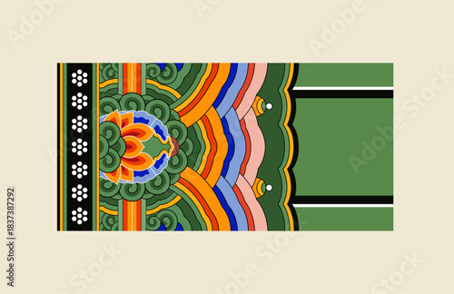 Korea Traditional Dancheong Pattern on Temple Pillar