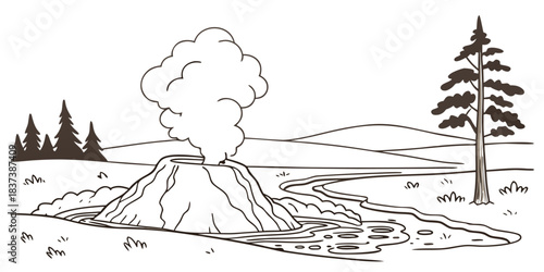 Simple vector of Lassen Volcanic National Park steaming fumaroles