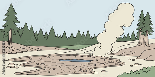Simple vector of Lassen Volcanic National Park steaming fumaroles