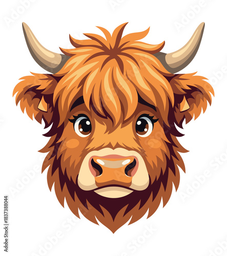 Cute highland cow cartoon face mascot Vector.
