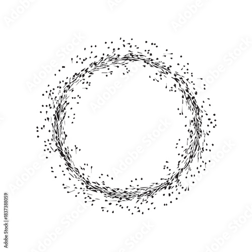 Delicate dotted circular ring formed by scattered particles creating an abstract round motif.