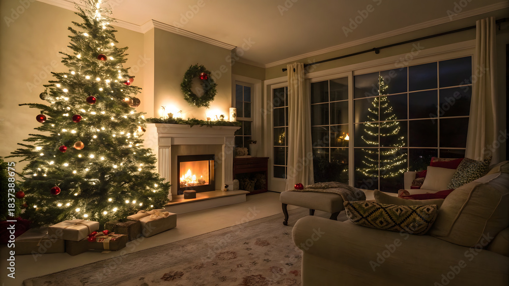 Fototapeta premium christmas tree with gifts and decorations