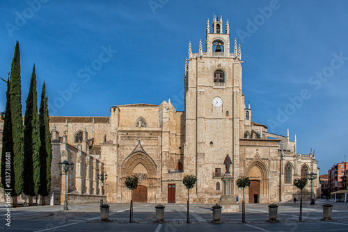 Exterior view of the Gothic cathedral of Palencia, in Palencia, Spain
