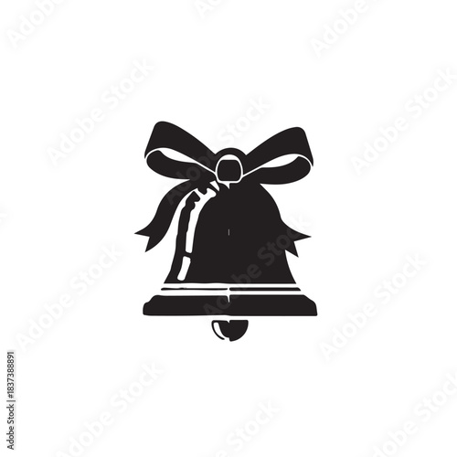 Silhouette of a decorative bell icon with a ribbon bow, suitable for festive graphic design and illustration.