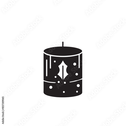 Silhouette of a decorative candle in a cylindrical holder illustration.