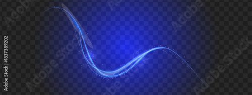 Abstract blue light wave with glowing particles effect overlay