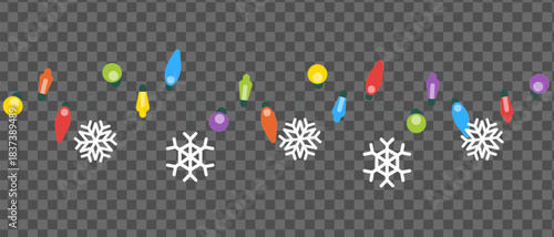 Bright festive christmas lights and snowflakes string illustration