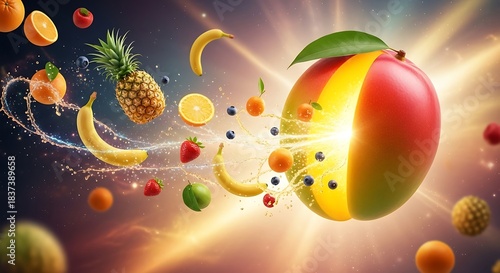 Fototapeta Naklejka Na Ścianę i Meble -  Vibrant assortment of fresh fruits a delicious and healthy composition