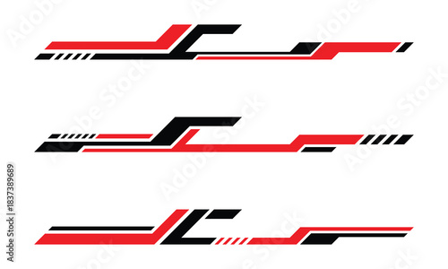 Set of red and black geometric stripes racing decals