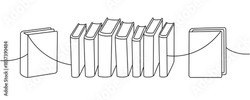 Line art of books in a row. Minimalist black style symbolizing reading and study