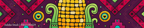 Vibrant Symmetrical Aztec Style Maize Corn Illustration