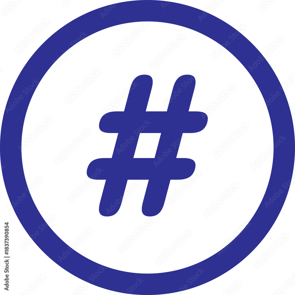 Fototapeta premium Blue hashtag symbol round circle icon vector illustration