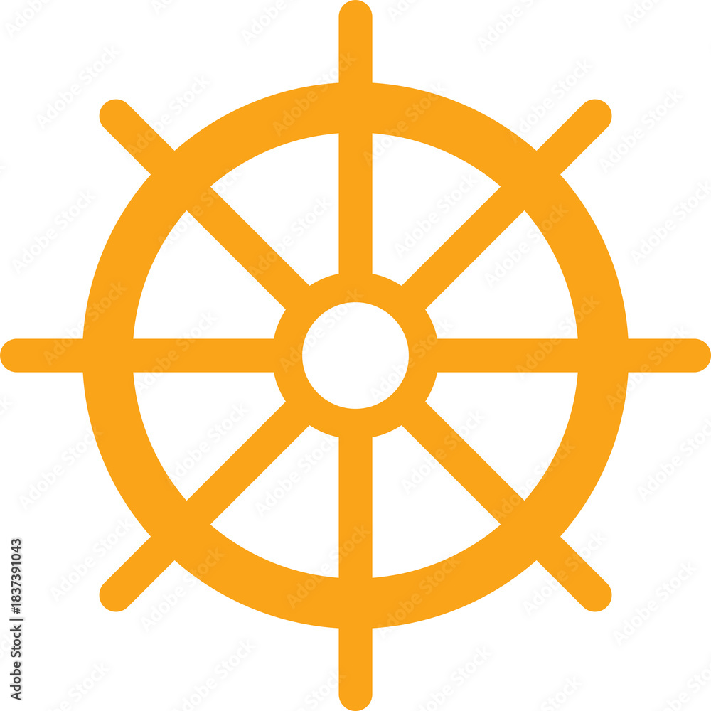 Obraz premium Orange ship wheel helm nautical navigation icon vector illustration