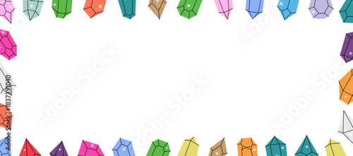 Crystals horizontal banner. Magic gem stones, diamond and jewel crystals. Mystical, esoteric, magic or healing crystals