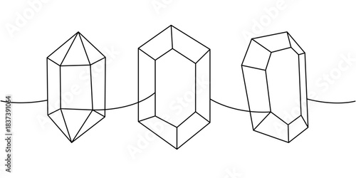 Precious stone gems one line continuous drawing. Crystals and minerals. Vector illustration