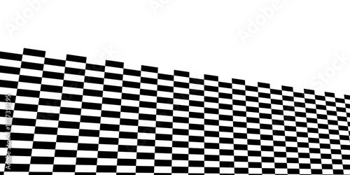 Black and white checkerboard floor in perspective. Abstract checkered tile pattern background. Retro horizontal chess board grid plane surface. Vintage empty room checker stage. Vector ballroom floor