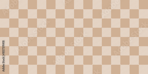 Gingham seamless pattern. Beige and white vichy background texture. Checkered tweed plaid repeating wallpaper. Natural nude fabric and textile swatch design. Vector