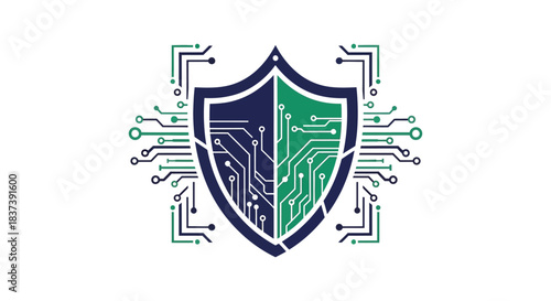 Modern shield with integrated circuit design a digital security concept silhouette