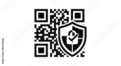 Secure qr code with shield icon representing data protection silhouette