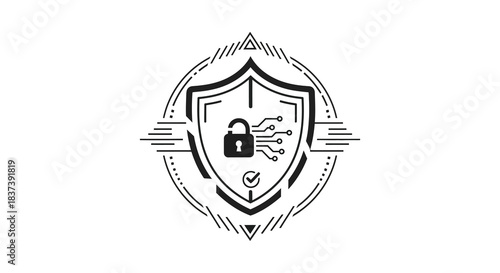 Digital security emblem with shield lock and circuits a modern silhouette