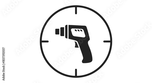 Infrared thermometer icon within a circular target a striking silhouette