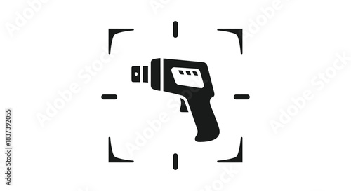 Infrared thermometer icon within a frame a stark black silhouette