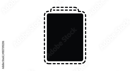 A black rectangular card with dashed border stark contrast simple design silhouette