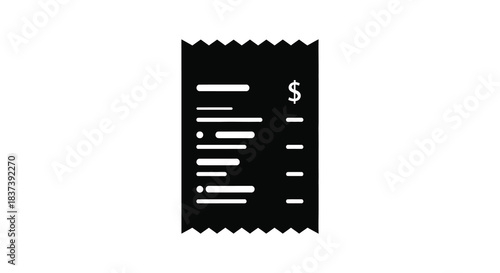 Simple black receipt icon with a dollar sign a striking silhouette