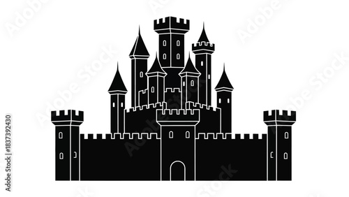 Silhouette of a fairytale castle with towers and crenellated walls
